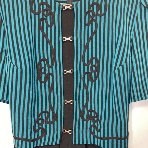 80s Miss Dorby DressTie Back Midi Black Green striped short sleeves size 10 - Picture 13 of 15
